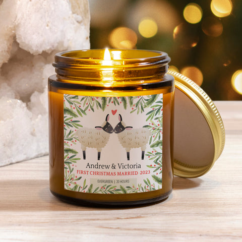 Sheep Lamb Couple Christmas Personalized Candle