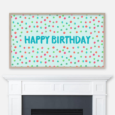 Happy Birthday Samsung Frame TV Art 4K - Colorful Confetti - Aqua Blue - Digital Download