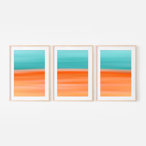 Set of 3 - Gradient Paintings No.14 - Printable Wall Art - Aqua Teal Orange - Colorful Minimalist Abstract Beach Tropical - Digital Download