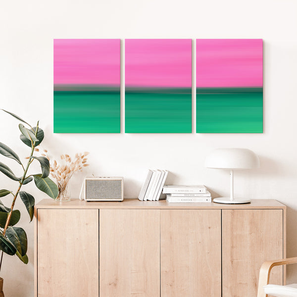 Set of 3 - Gradient Painting No.16 - Printable Wall Art - Hot Pink and Green Aesthetic Decor - Abstract Modern Minimalist - Digital Download