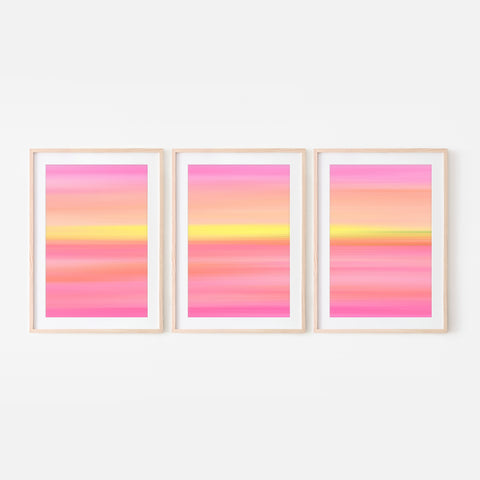 Set of 3 - Gradient Paintings No.4 - Pink Coral Yellow Green - Abstract Minimalist Boho Printable Wall Art - Digital Download