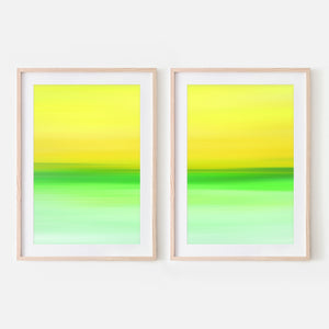 Set of 2 - Gradient Paintings No.8 - Printable Wall Art - Sunny Lemon Yellow Lime Mint Green - Abstract Minimalist - Digital Download