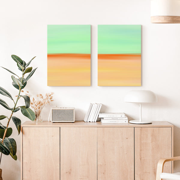 Set of 2 - Gradient Paintings No.9 - Printable Wall Art - Mint Green Burnt Orange Apricot  - Abstract Minimalist Modern - Digital Download