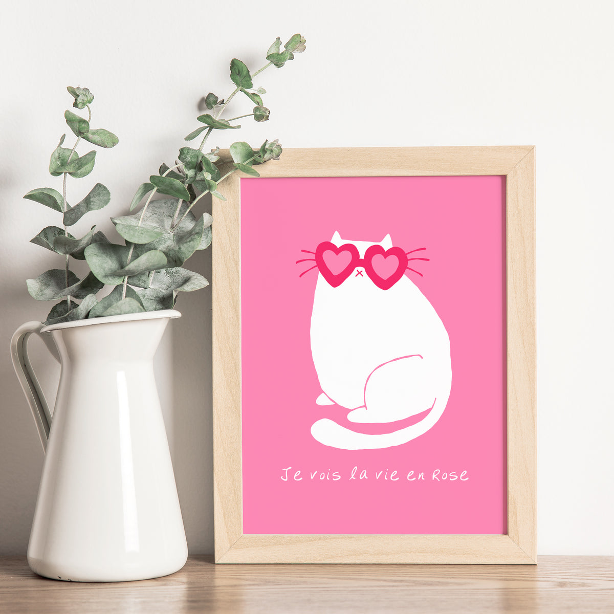 Pink Panther Wall Print Heart Shape Glasses Print Pink 