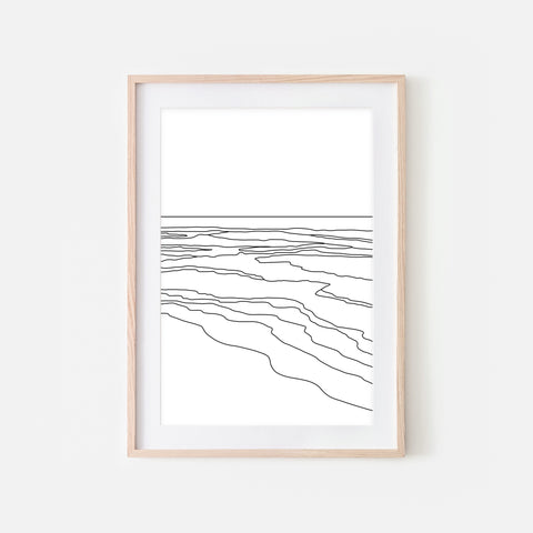 Beach No. 1 Wall Art - Minimalist Abstract Coastal Landscape Line Drawing - Black and White Print, Poster or Printable Download