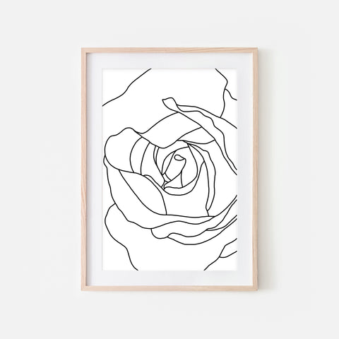 Floral No. 1 Wall Art - Minimalist Rose Flower Line Drawing - Black and White Print, Poster or Printable Download