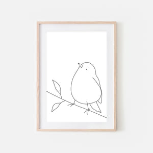 Bird on a Branch Wall Art No. 12 - Black and White Line Drawing - Print, Poster or Printable Download