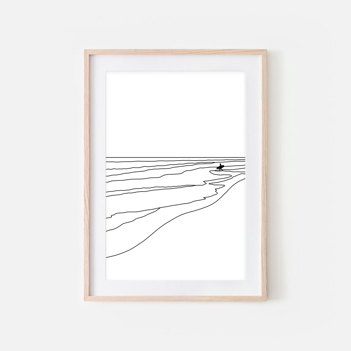 Beach Line Art - Surfer Entering Water - Black & White - Printable Wall ...