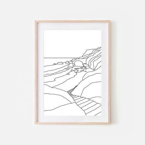 Beach No. 13 - Ocean Path - Wall Art - Black and White Line Art Drawing - Print, Poster or Printable Download - Home Decor