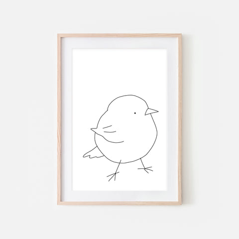 Baby Bird No. 15 Wall Art - Black and White Line Drawing - Print, Poster or Printable Download