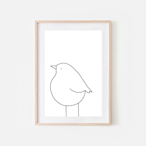 Bird No. 5 Wall Art - Minimalist Line Drawing - Black and White Print, Poster or Printable Download