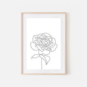 Floral No. 6 Wall Art - Minimalist Rose Flower Line Drawing - Black and White Print, Poster or Printable Download