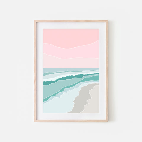 Beach No. 8 Wall Art - Minimalist Abstract Coastal Landscape - Pink Aqua Teal Beige Print, Poster or Printable Download
