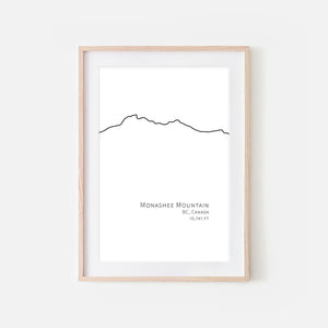 Monashee Mountain BC Canada Wall Art - Minimalist Line Drawing - Black and White Print, Poster or Printable Download