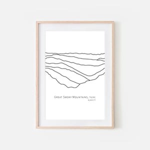 Great Smoky Mountains National Park Tennessee North Carolina TN NC USA Wall Art Print - Abstract Minimalist Landscape Contour One Line Drawing - Black and White Home Decor Outdoors Hiking Decor - Large Small Shipped Paper Print or Poster - OR - Downloadable Art Print DIY Digital Printable Instant Download - By Happy Cat Prints
