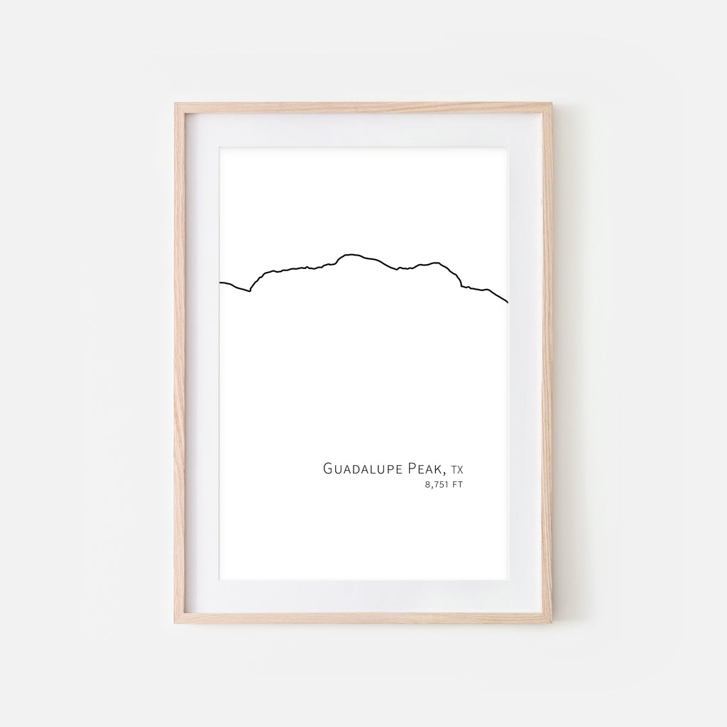 Guadalupe Peak Mountain National Park Texas TX USA Wall Art Print - Minimalist Peak Summit Elevation Contour One Line Drawing - Abstract Landscape - Black and White Home Decor Climbing Hiking Decor - Large Small Shipped Paper Print or Poster - OR - Downloadable Art Print DIY Digital Printable Instant Download - By Happy Cat Prints