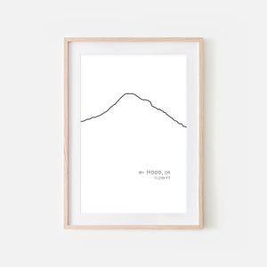 Mount Hood Cascade Range Pacific Northwest PNW Oregon OR USA Mountain Wall Art Print - Minimalist Peak Summit Elevation Contour One Line Drawing - Abstract Landscape - Black and White Home Decor Climbing Hiking Decor - Large Small Shipped Paper Print or Poster - OR - Downloadable Art Print DIY Digital Printable Instant Download - By Happy Cat Prints