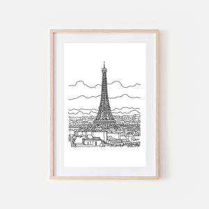 Paris No. 1 - Eiffel Tower Wall Art - Black and White Line Drawing - Print, Poster or Printable Download