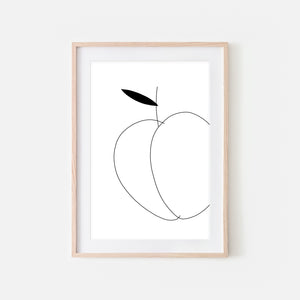 Peach No 1 Fruit Wall Art - Black and White Line Drawing - Print, Poster or Printable Download