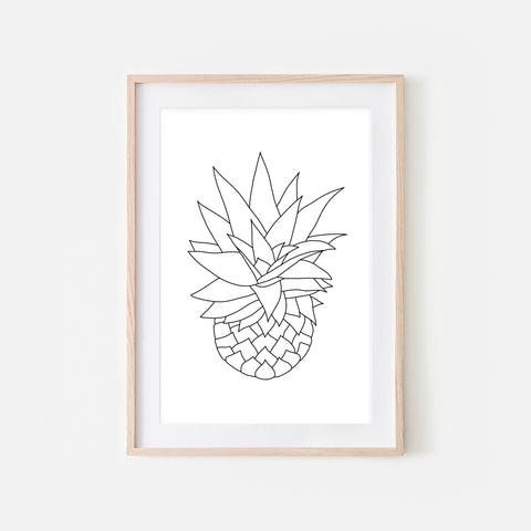 Pineapple No. 3 Line Art - Minimalist Fruit Drawing - Tropical Beach Kitchen Wall Decor - Black and White Print, Poster or Printable Download