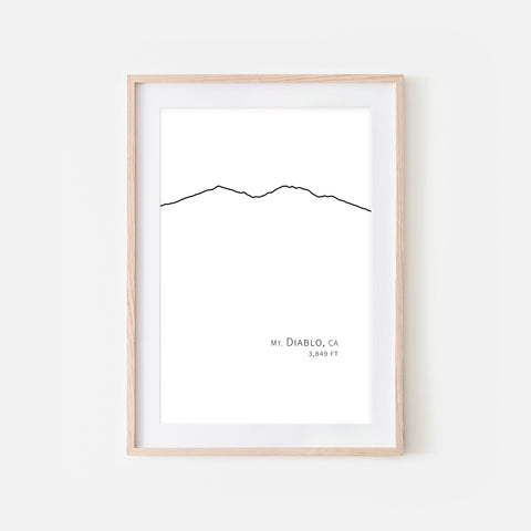 Mt Diablo CA - Mountain Wall Art - Minimalist Line Drawing - Black and White Print, Poster or Printable Download