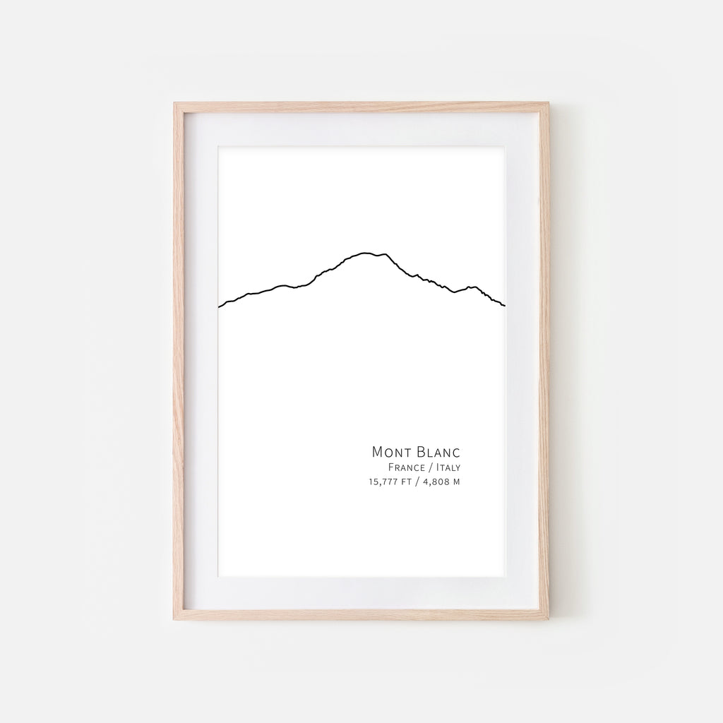 Mont Blanc Mountain Wall Art - France Italy Alps Alpine Decor - Black and White Minimalist Line Drawing - Downloadable Print