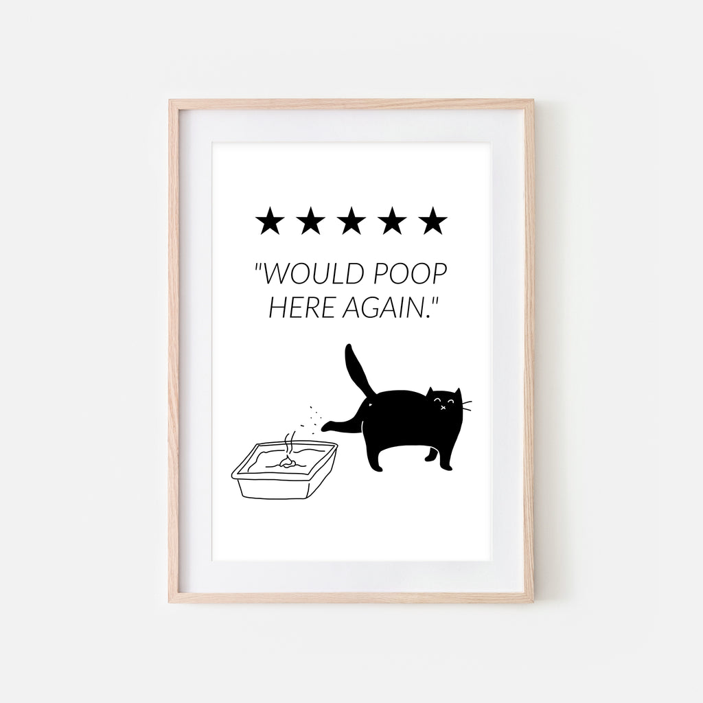 Would Poop Here Again Sign - Black Cat Wall Art - Funny Bathroom Restroom Decor - Printable Downloadable Print