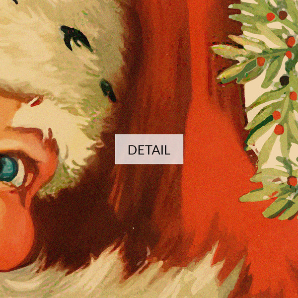 Christmas Samsung Frame TV Art 4K - Vintage Retro Smiling Santa Claus Face & Wreath - Digital Download