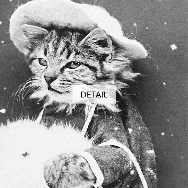 Vintage Christmas Kitty - Samsung Frame TV Art 4K - Funny Cat Holiday Shopper - Old Grainy Black & White Photography - Digital Download