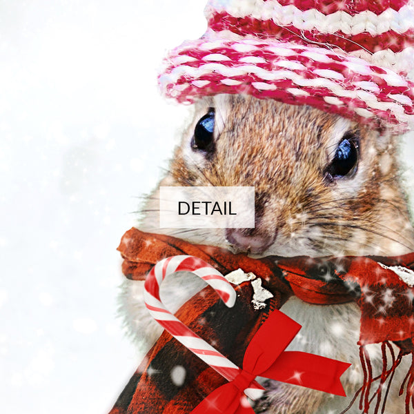 Merry Chipmas - Funny Christmas Samsung Frame TV Art 4K - Cute Chipmunk with Knit Beanie & Scarf Holding Candy Cane - Digital Download