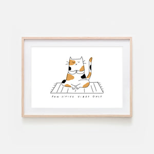 Pawsitive Vibes Only - Yoga Wall Art - Calico Cat Line Drawing - Fitness Exercise Room Decor - Print, Poster or Printable Download