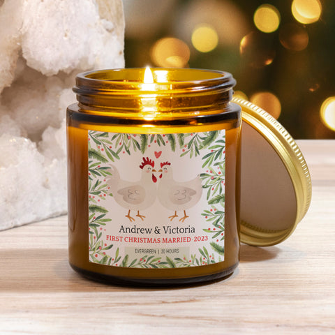 Chicken Couple Christmas Personalized Candle
