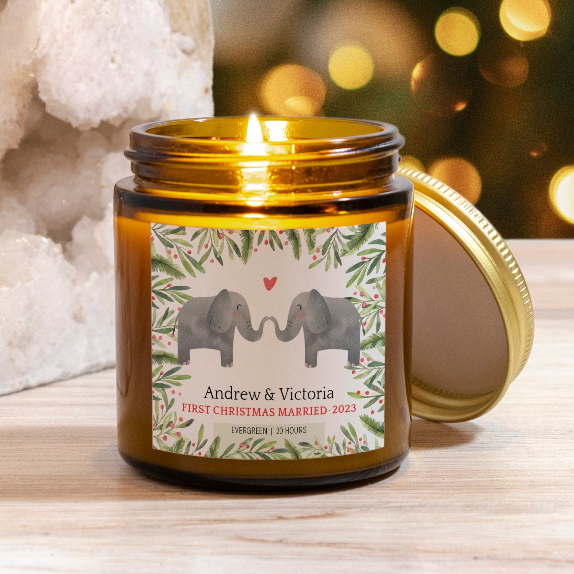 Elephant Couple Christmas Personalized Candle