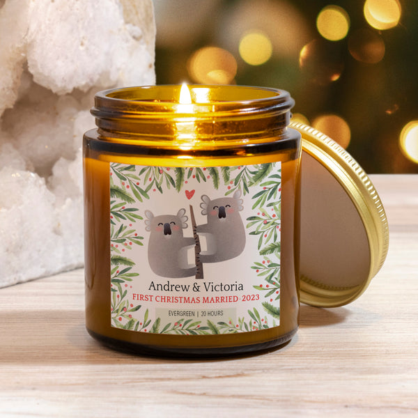 Koala Couple Christmas Personalized Candle