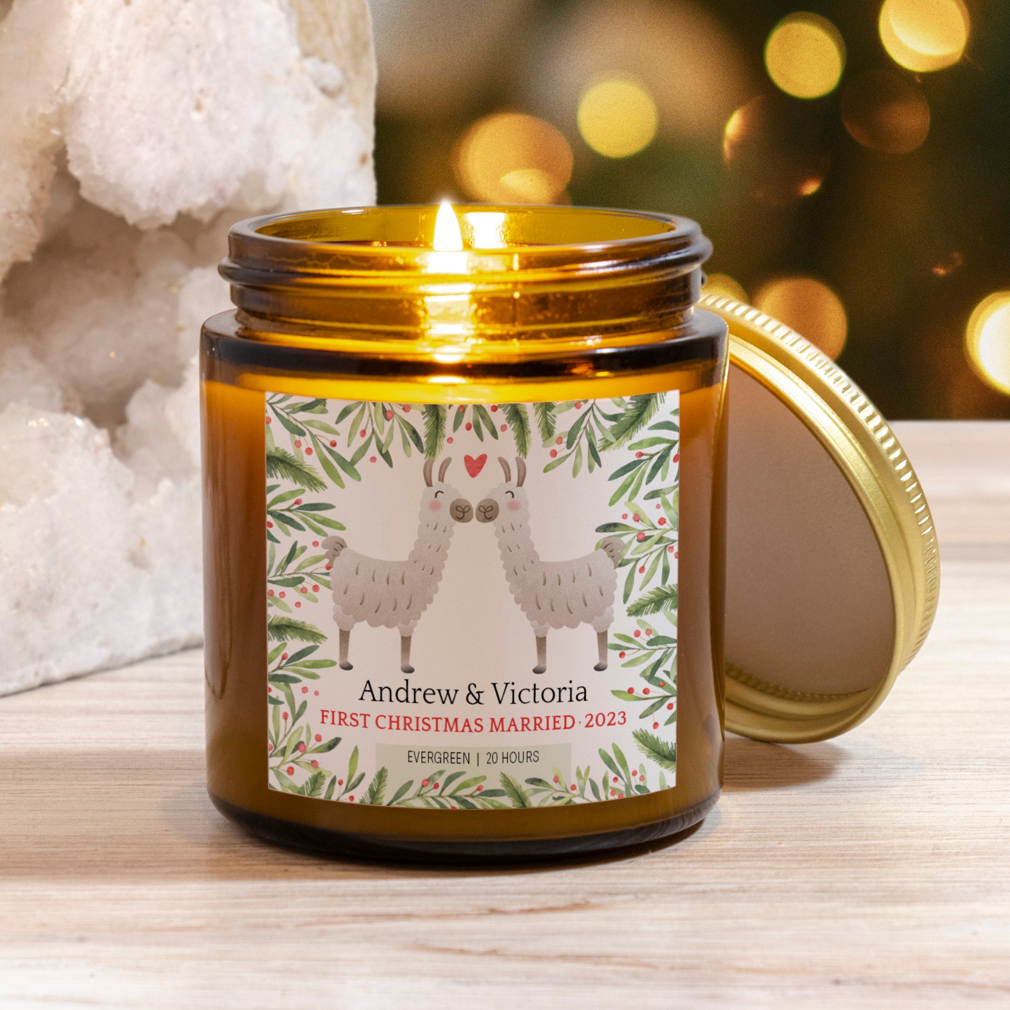 Llama Alpaca Couple Christmas Personalized Candle