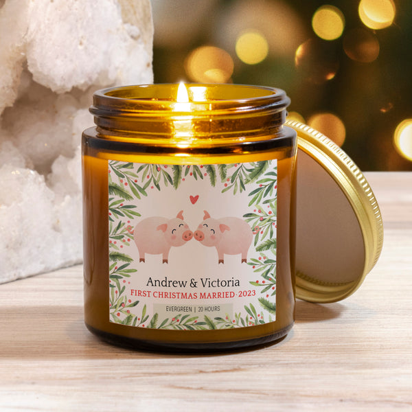 Pig Couple Christmas Personalized Candle