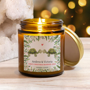 Turtle Couple Christmas Personalized Candle