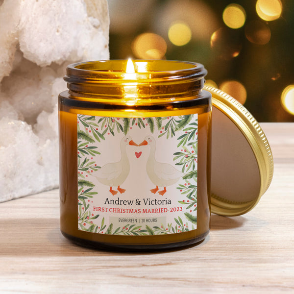 Goose Couple Christmas Personalized Candle