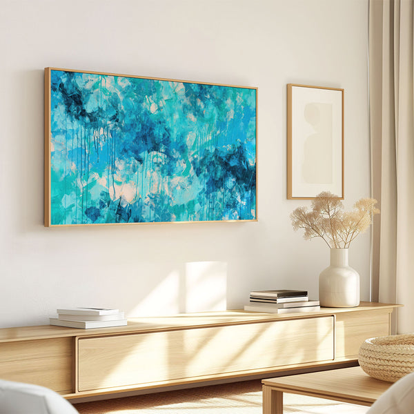 Abstract Expressionist Painting 1 - Turquoise Blue - 4K Samsung Frame TV Art - Digital Download