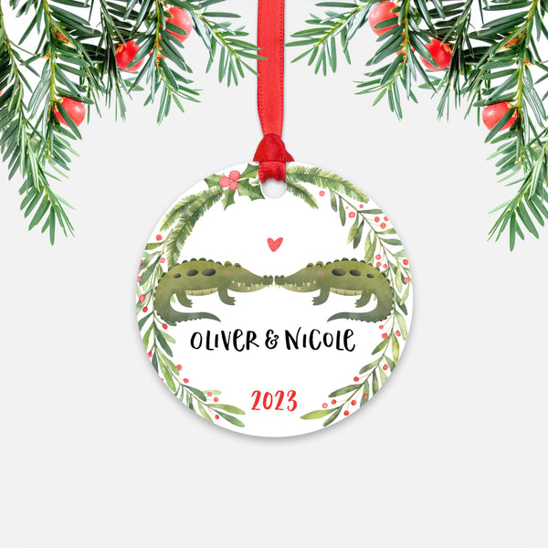 Alligator Crocodile Couple Personalized Christmas Ornament