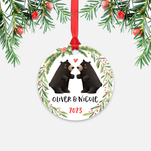 Black Bear Couple Personalized Christmas Ornament