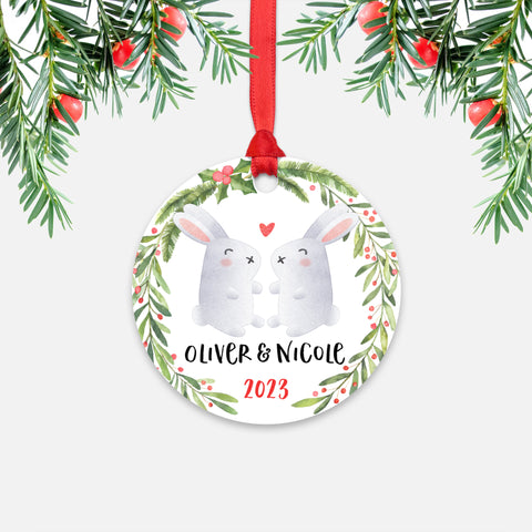 Bunny Rabbit Couple Personalized Christmas Ornament
