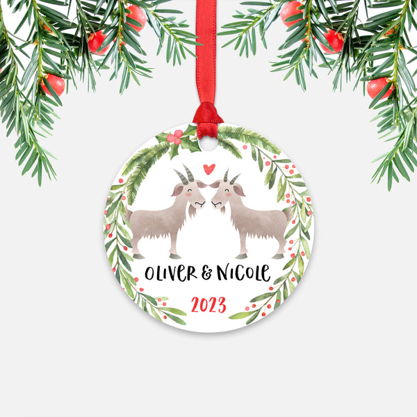 Goat Couple Personalized Christmas Ornament