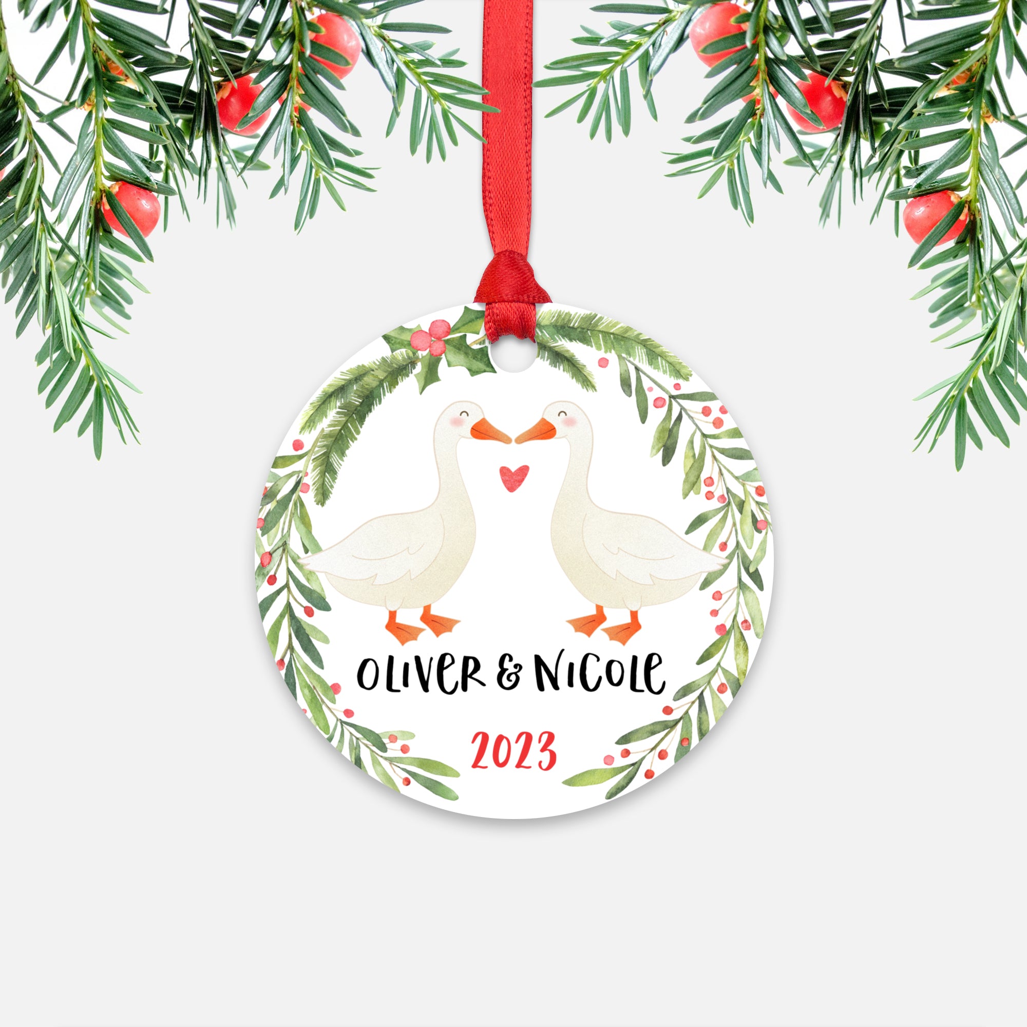Goose Couple Personalized Christmas Ornament