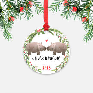 Hippo Couple Personalized Christmas Ornament