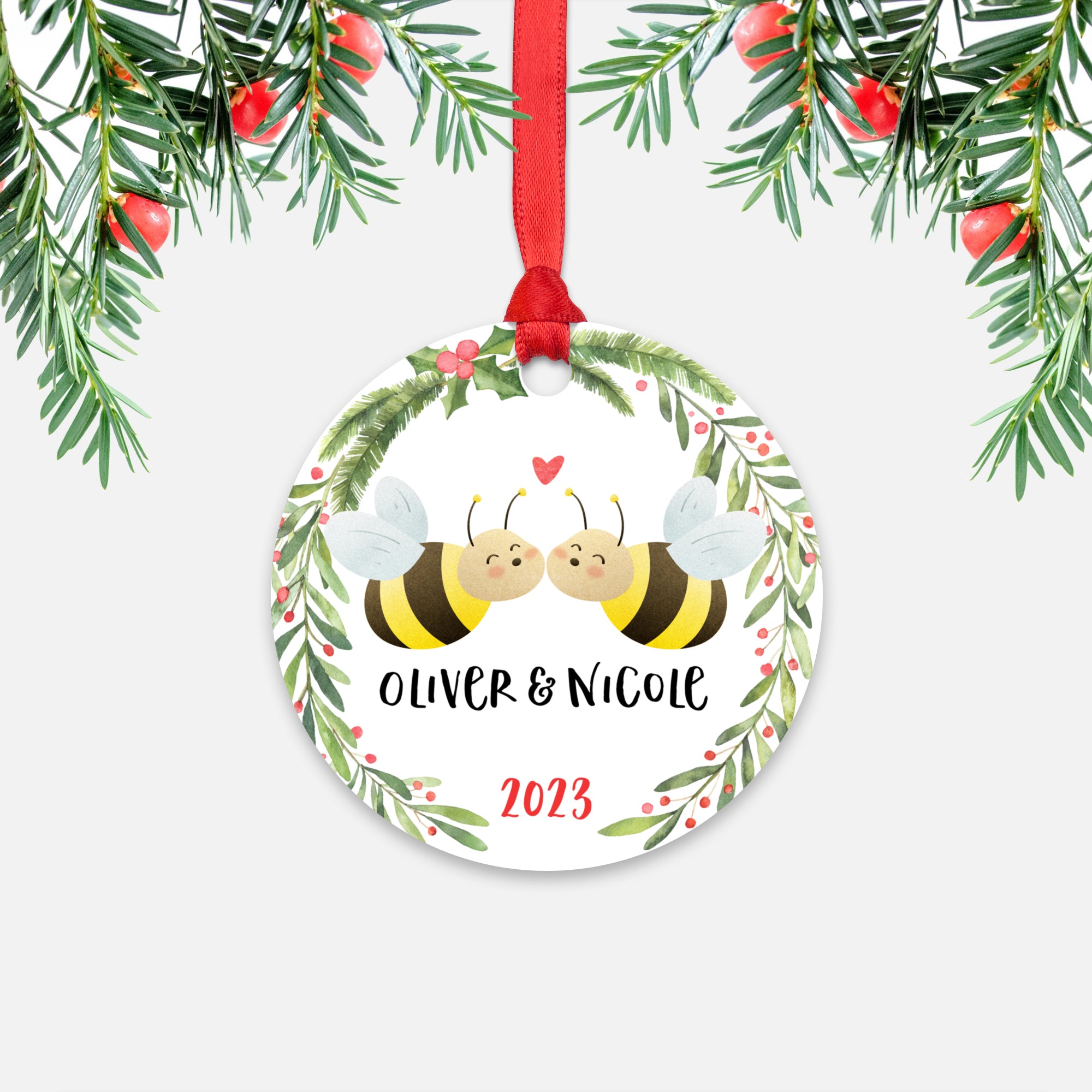 Bee Couple Personalized Christmas Ornament