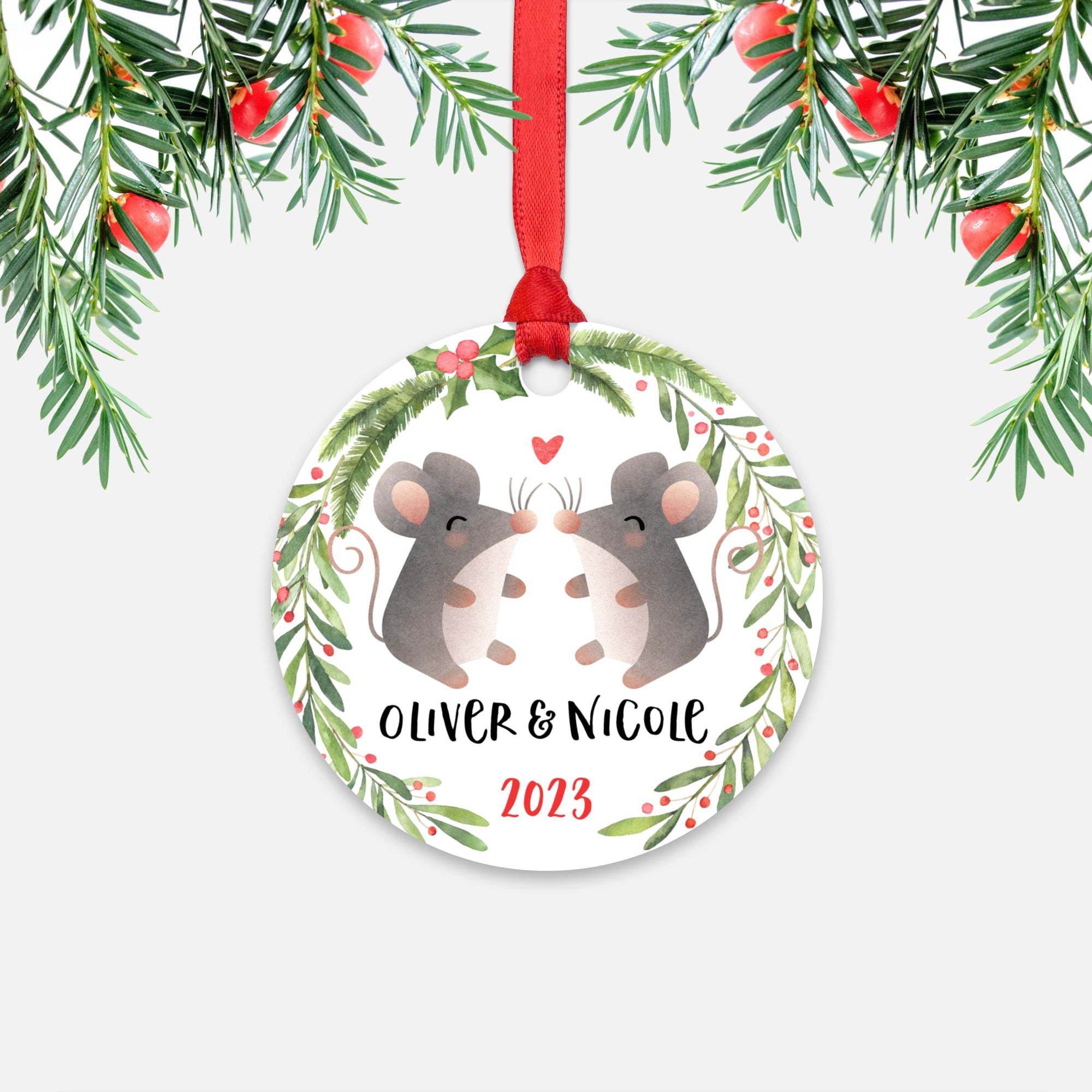 Mouse Couple Personalized Christmas Ornament
