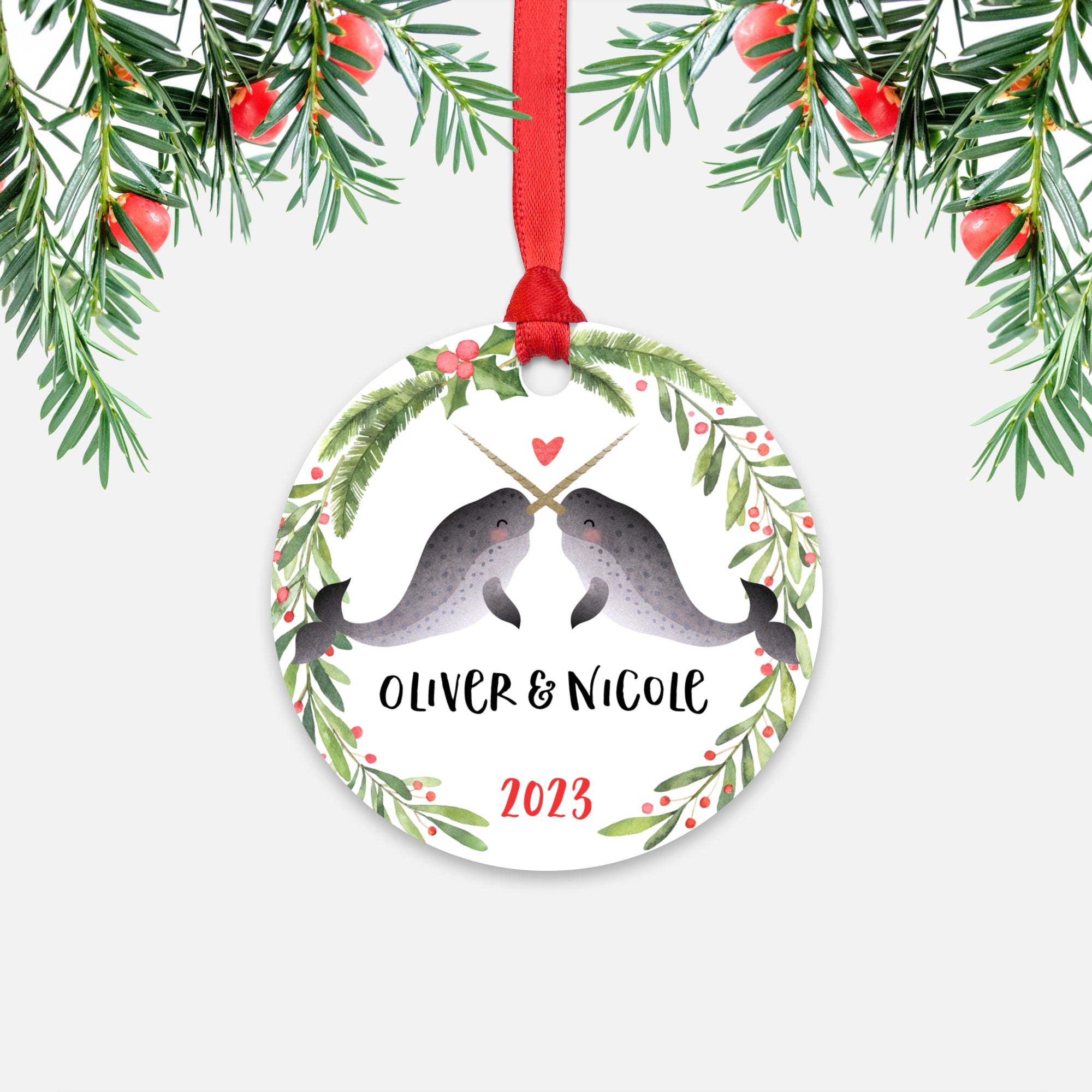 Narwhal Couple Personalized Christmas Ornament