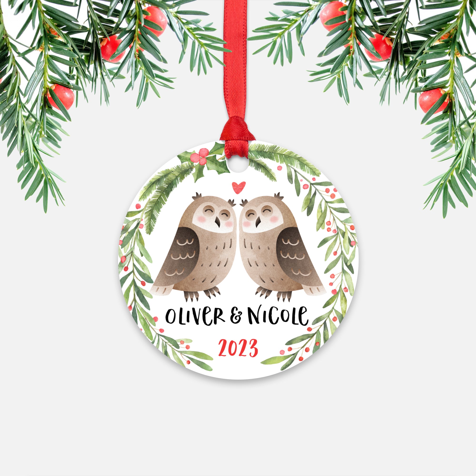 Owl Couple Personalized Christmas Ornament
