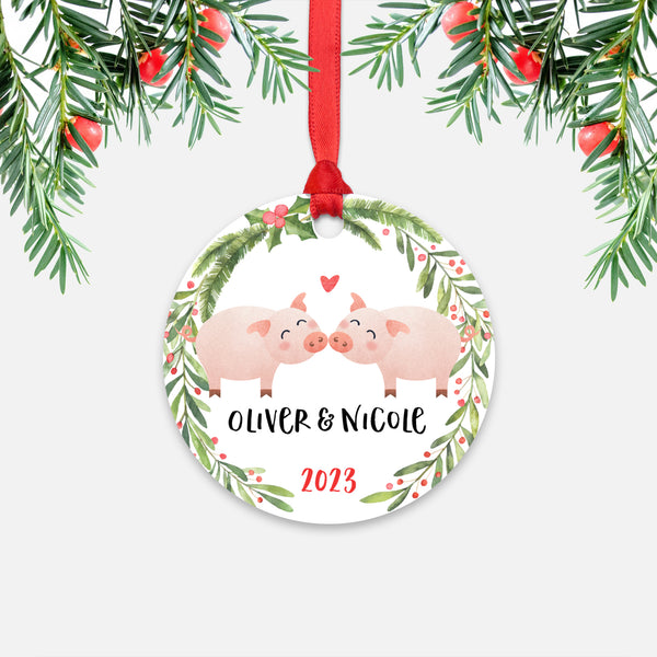 Pig Couple Personalized Christmas Ornament